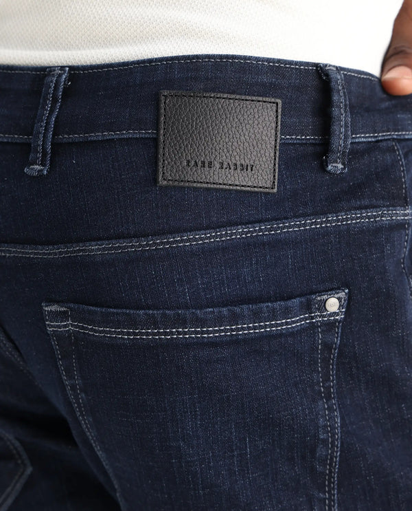 Rare Rabbit Men Shirol Blue Cotton Polyester Fabric Slim Fit Plain Denim Pant