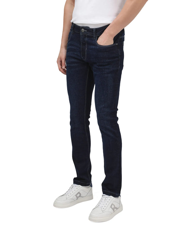 Rare Rabbit Men Shirol Blue Cotton Polyester Fabric Slim Fit Plain Denim Pant