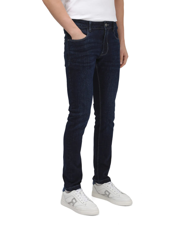 Rare Rabbit Men Shirol Blue Cotton Polyester Fabric Slim Fit Plain Denim Pant
