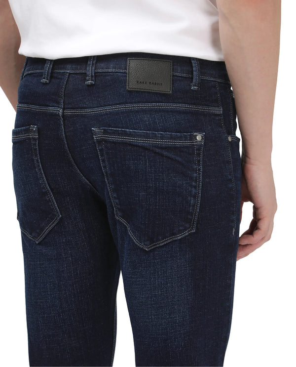 Rare Rabbit Men Shirol Blue Cotton Polyester Fabric Slim Fit Plain Denim Pant