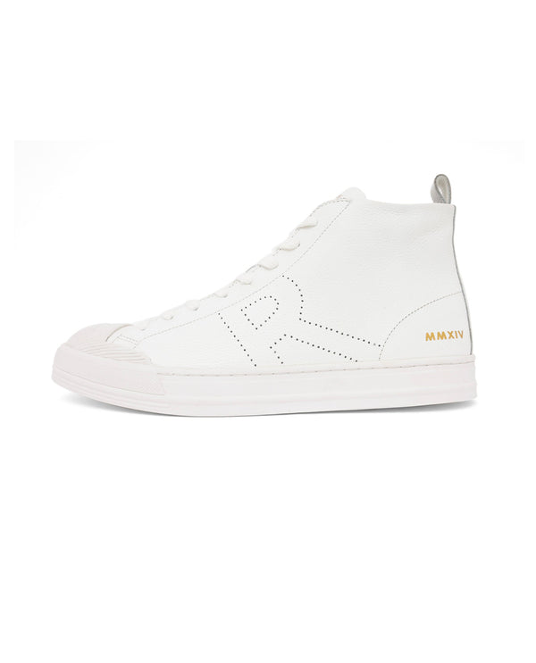 Rare Rabbit Mens Sauron Hi Pro White Premium Milled Leather Lace Up High Top Round Toe Sneaker Shoes