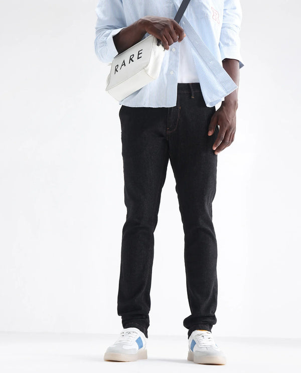 Rare Rabbit Men's Shooters Dark Black Dark Wash Mid-Rise Slim Fit Jeans