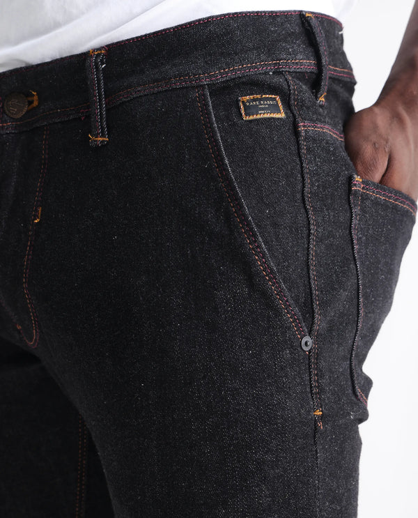 Rare Rabbit Men's Shooters Dark Black Dark Wash Mid-Rise Slim Fit Jeans