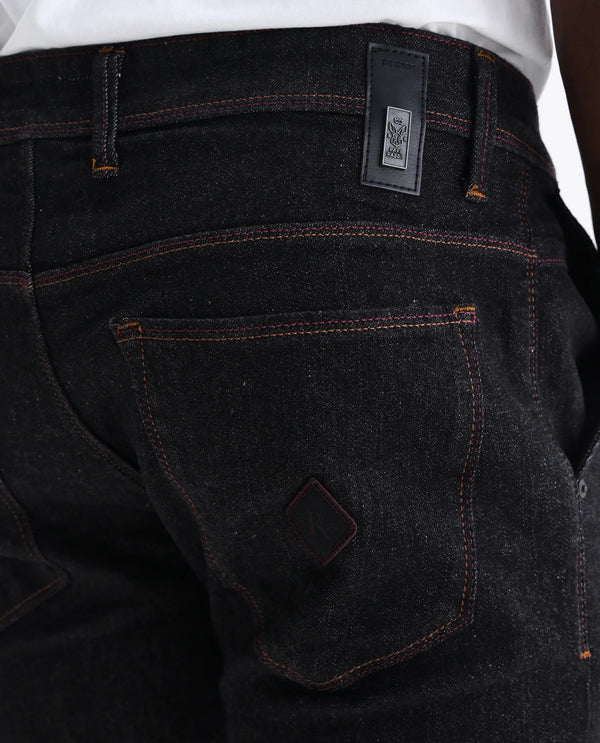 Rare Rabbit Men's Shooters Dark Black Dark Wash Mid-Rise Slim Fit Jeans