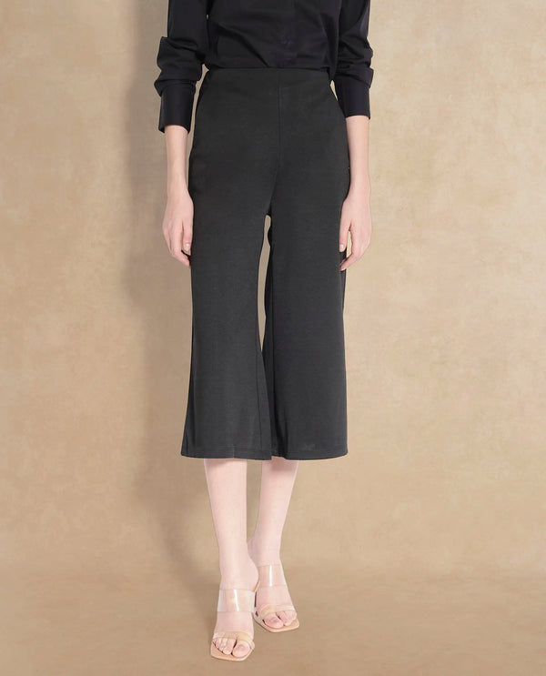 Rareism Women Shoyo Black Polyester Fabric Zip Closure Flared Fit Plain Midi Culottes