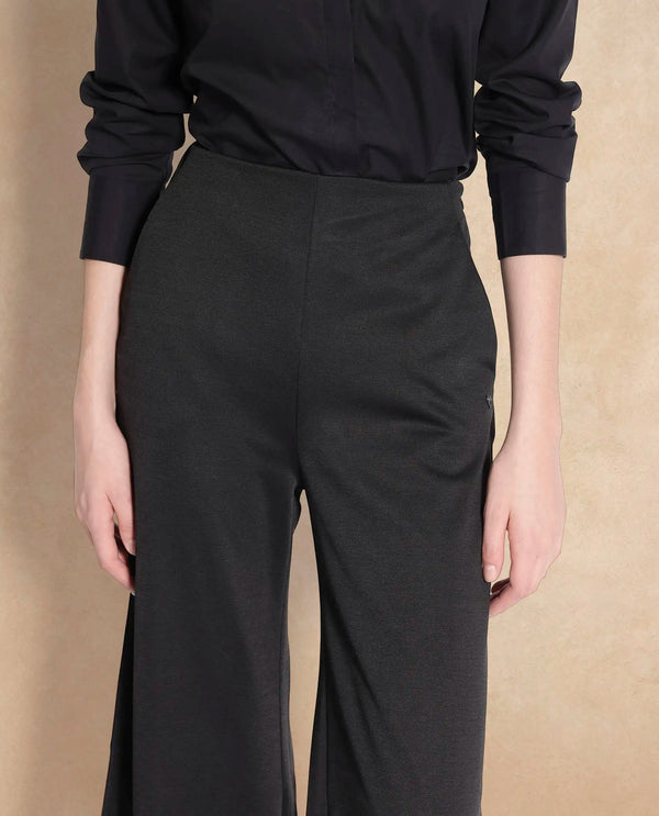 Rareism Women Shoyo Black Polyester Fabric Zip Closure Flared Fit Plain Midi Culottes