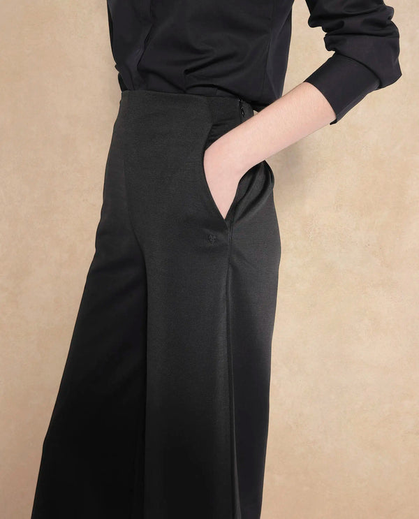 Rareism Women Shoyo Black Polyester Fabric Zip Closure Flared Fit Plain Midi Culottes