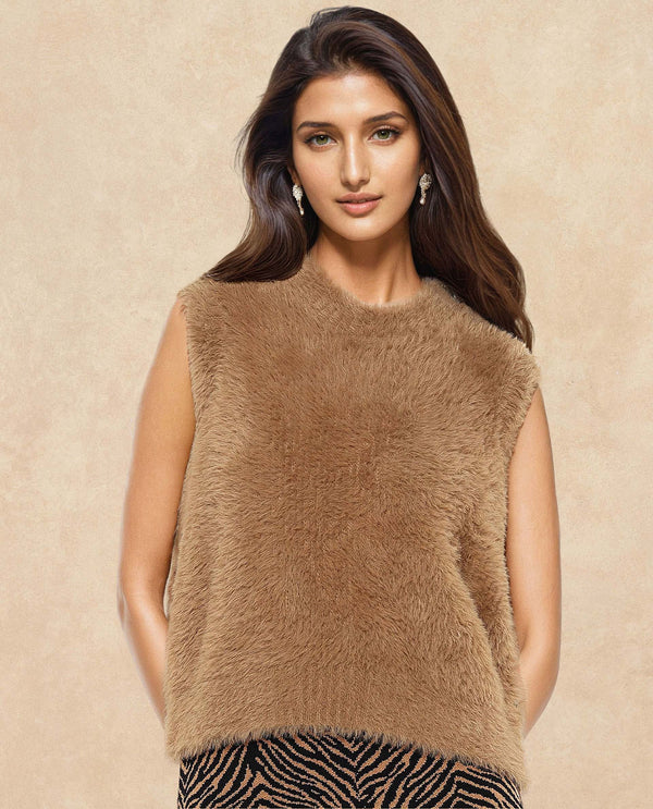 Rareism Women Sielo Dark Beige Relaxed Fit Plain Sweater