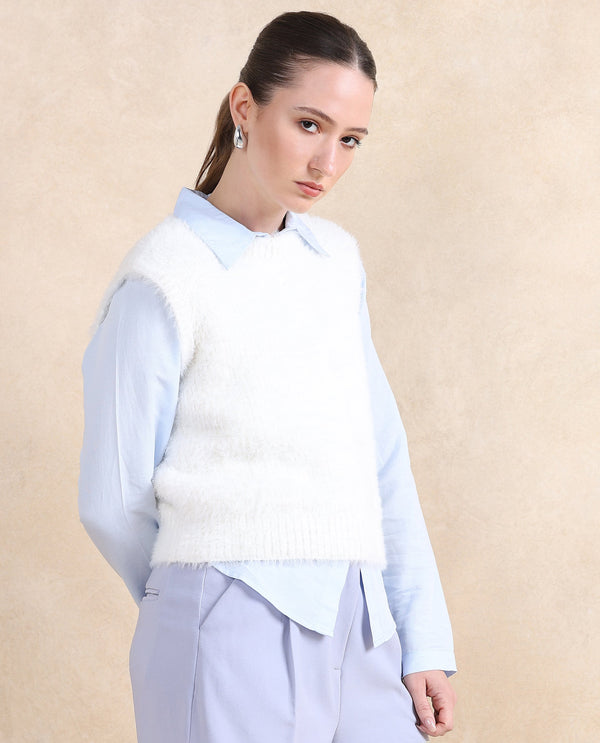 Rareism Women Sielo White Relaxed Fit Plain Sweater