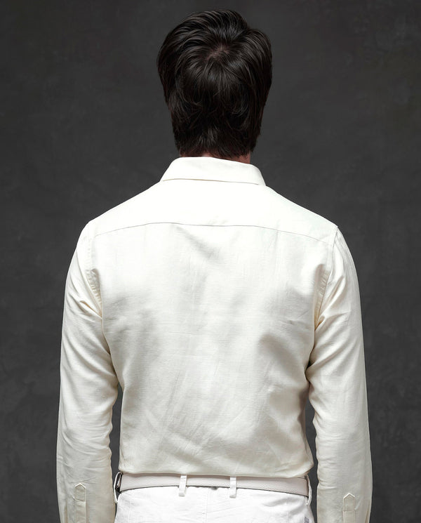 Rare Rabbit Mens Silken Pastel Yellow Linen Cotton Fabric Full Sleeve Solid Shirt