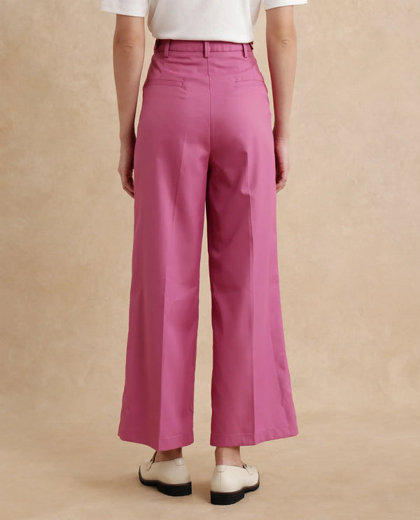 Rareism Women Simany Pink Button Closure Wide Fit Ankle Length Plain Trouser