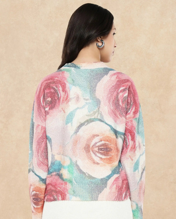 Rareism Women Siri Dusky Multi Relaxed Fit Printed Sweater