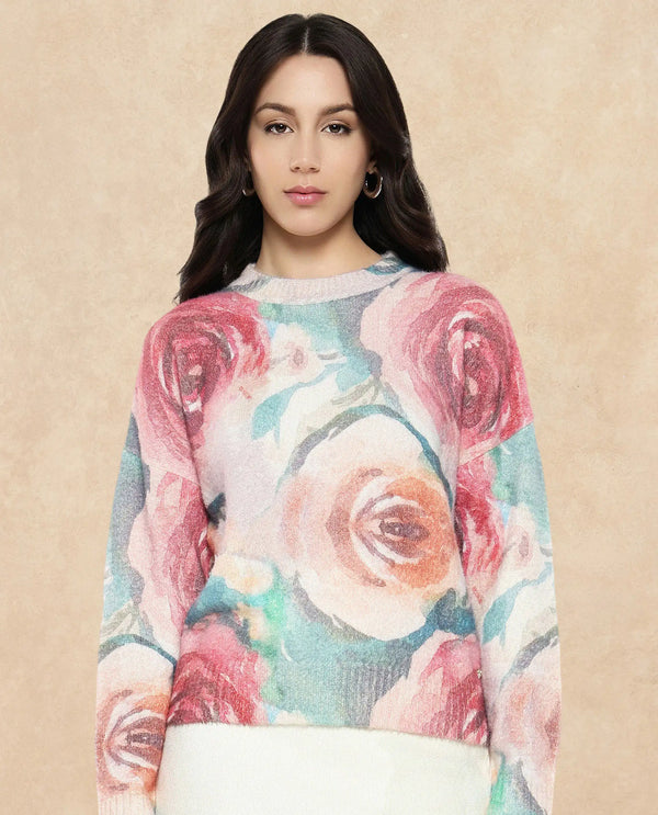 Rareism Women Siri Dusky Multi Relaxed Fit Printed Sweater