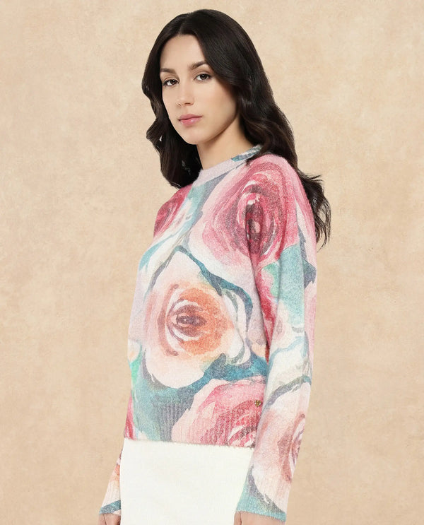 Rareism Women Siri Dusky Multi Relaxed Fit Printed Sweater