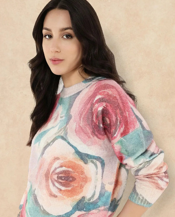 Rareism Women Siri Dusky Multi Relaxed Fit Printed Sweater