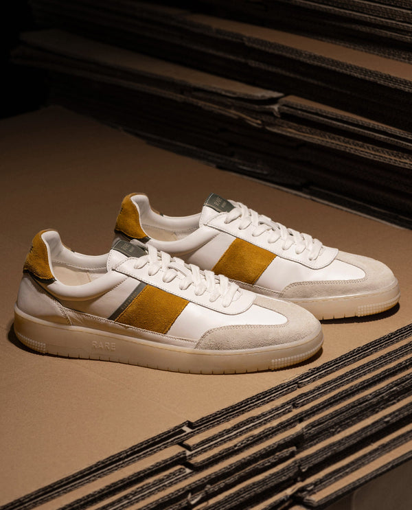 Rare Rabbit Men's Sirius Mustard Suede and Leather Upper Round Toe Low-Top Lace-Up Sneaker Shoes