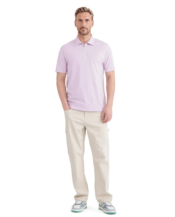 Rare Rabbit Men Ski Light Pink Cotton Blend Fabric Short Sleeve Regular Collared Zipper Closure Plain Polo
