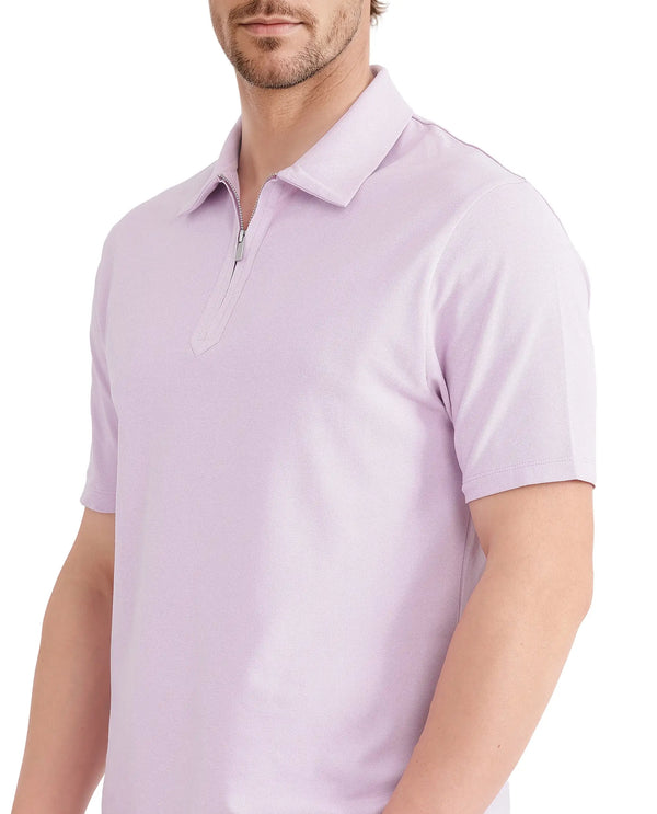 Rare Rabbit Men Ski Light Pink Cotton Blend Fabric Short Sleeve Regular Collared Zipper Closure Plain Polo