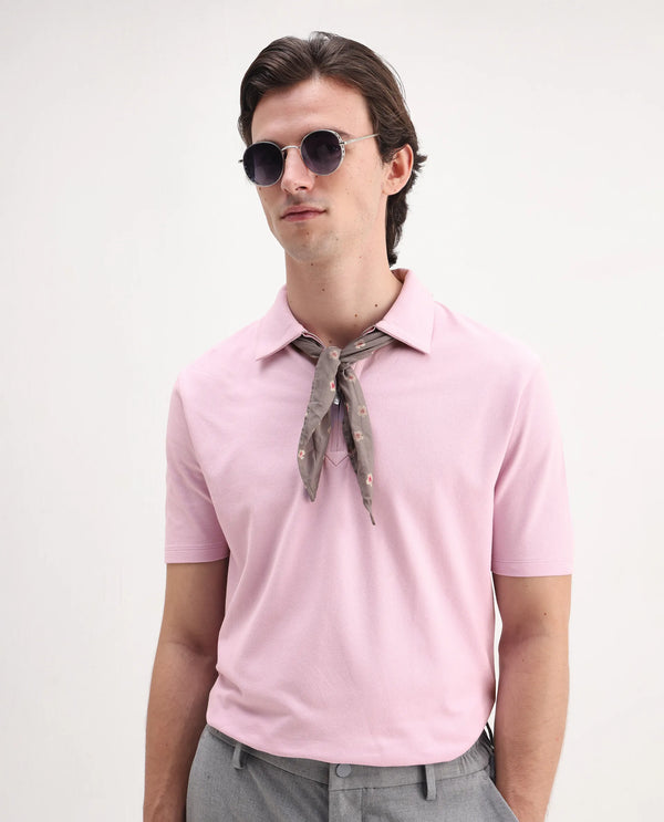 Rare Rabbit Men Ski Light Pink Cotton Blend Fabric Short Sleeve Regular Collared Zipper Closure Plain Polo