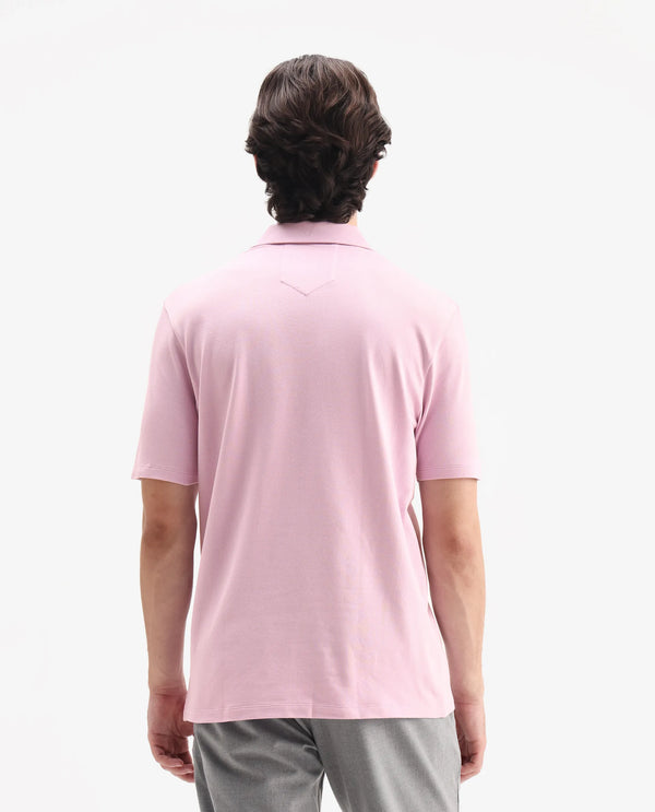 Rare Rabbit Men Ski Light Pink Cotton Blend Fabric Short Sleeve Regular Collared Zipper Closure Plain Polo
