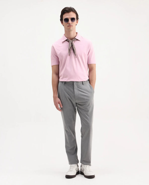 Rare Rabbit Men Ski Light Pink Cotton Blend Fabric Short Sleeve Regular Collared Zipper Closure Plain Polo