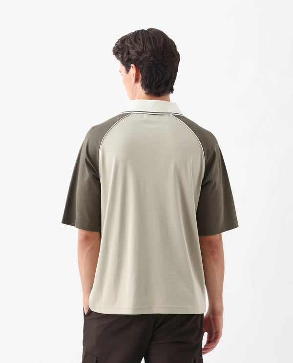 Rare Rabbit Men Skot Beige Poly Cotton Fabric Short Sleeve Slip-On Oversized Fit Printed Polo