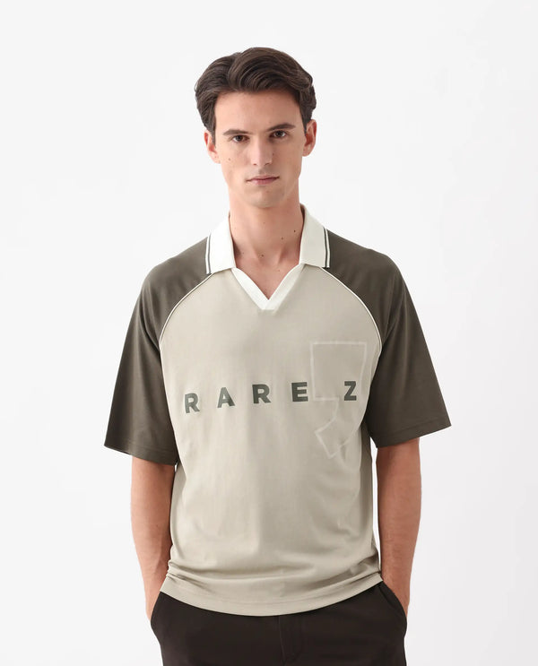 Rare Rabbit Men Skot Beige Poly Cotton Fabric Short Sleeve Slip-On Oversized Fit Printed Polo