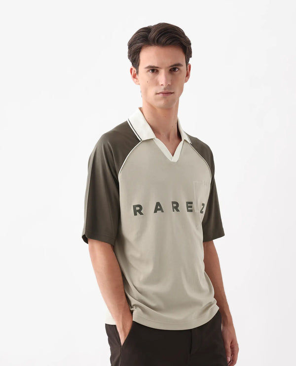Rare Rabbit Men Skot Beige Poly Cotton Fabric Short Sleeve Slip-On Oversized Fit Printed Polo