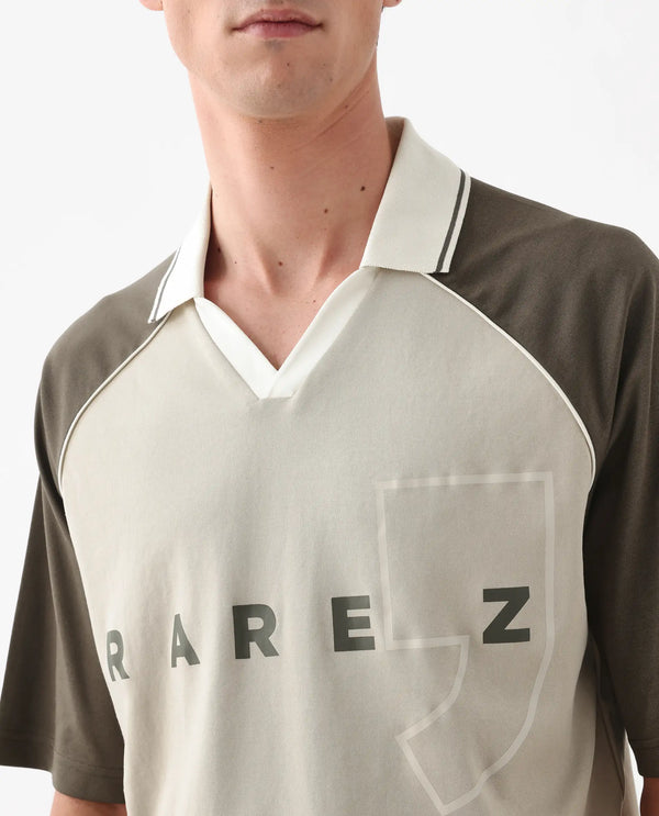 Rare Rabbit Men Skot Beige Poly Cotton Fabric Short Sleeve Slip-On Oversized Fit Printed Polo