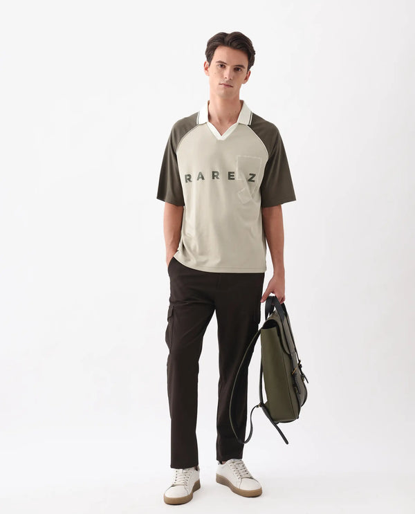 Rare Rabbit Men Skot Beige Poly Cotton Fabric Short Sleeve Slip-On Oversized Fit Printed Polo