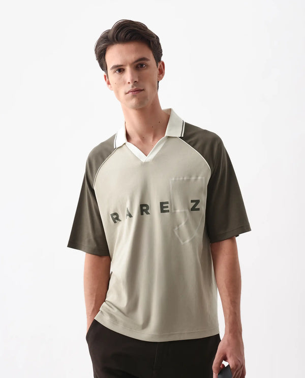 Rare Rabbit Men Skot Beige Poly Cotton Fabric Short Sleeve Slip-On Oversized Fit Printed Polo