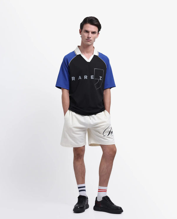 Rare Rabbit Men's Skot Black Polyester Cotton Fabric Half Sleeve Crew Neck Oversized Fit Graphic Print Polo