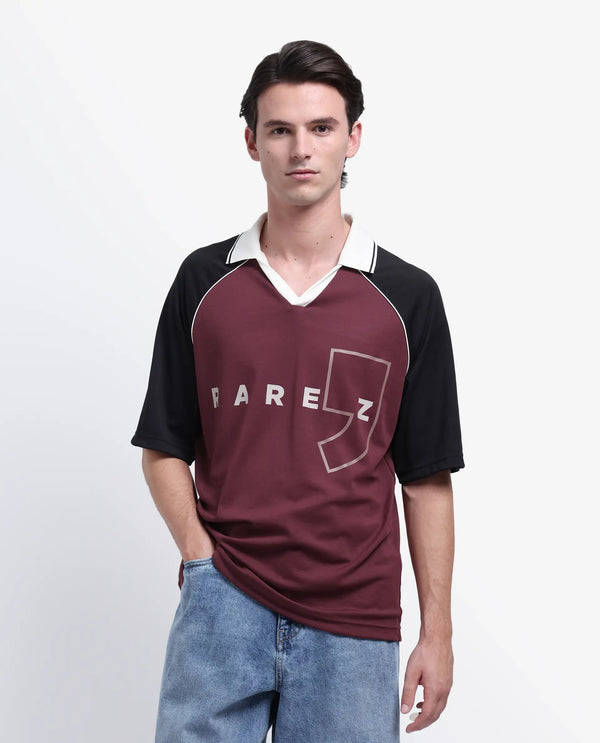 Rare Rabbit Men's Skot Maroon Polyester Cotton Fabric Half Sleeve Crew Neck Oversized Fit Graphic Print Polo
