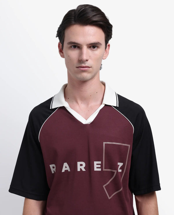 Rare Rabbit Men's Skot Maroon Polyester Cotton Fabric Half Sleeve Crew Neck Oversized Fit Graphic Print Polo