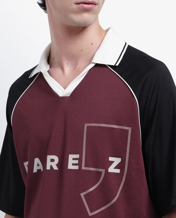 Rare Rabbit Men's Skot Maroon Polyester Cotton Fabric Half Sleeve Crew Neck Oversized Fit Graphic Print Polo