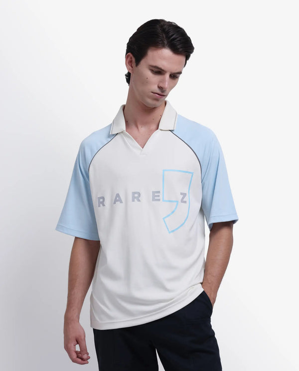 Rare Rabbit Men's Skot Off White Polyester Cotton Fabric Half Sleeve Crew Neck Oversized Fit Graphic Print Polo