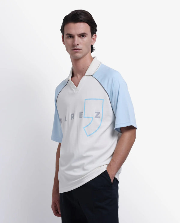 Rare Rabbit Men's Skot Off White Polyester Cotton Fabric Half Sleeve Crew Neck Oversized Fit Graphic Print Polo