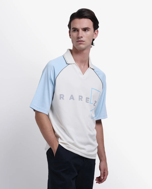 Rare Rabbit Men's Skot Off White Polyester Cotton Fabric Half Sleeve Crew Neck Oversized Fit Graphic Print Polo