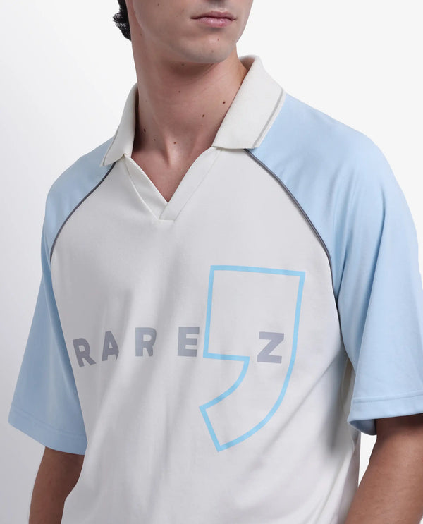 Rare Rabbit Men's Skot Off White Polyester Cotton Fabric Half Sleeve Crew Neck Oversized Fit Graphic Print Polo