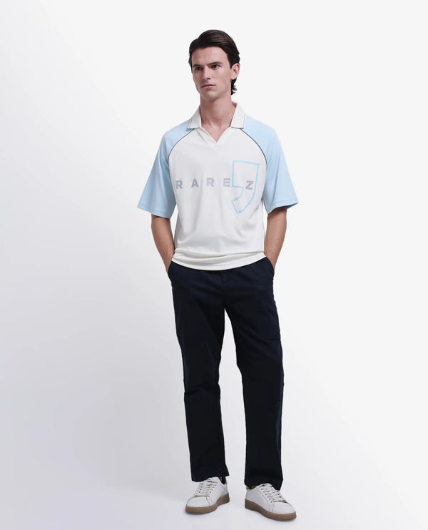 Rare Rabbit Men's Skot Off White Polyester Cotton Fabric Half Sleeve Crew Neck Oversized Fit Graphic Print Polo