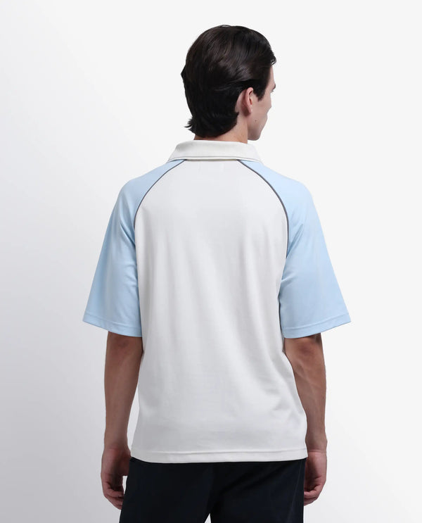 Rare Rabbit Men's Skot Off White Polyester Cotton Fabric Half Sleeve Crew Neck Oversized Fit Graphic Print Polo