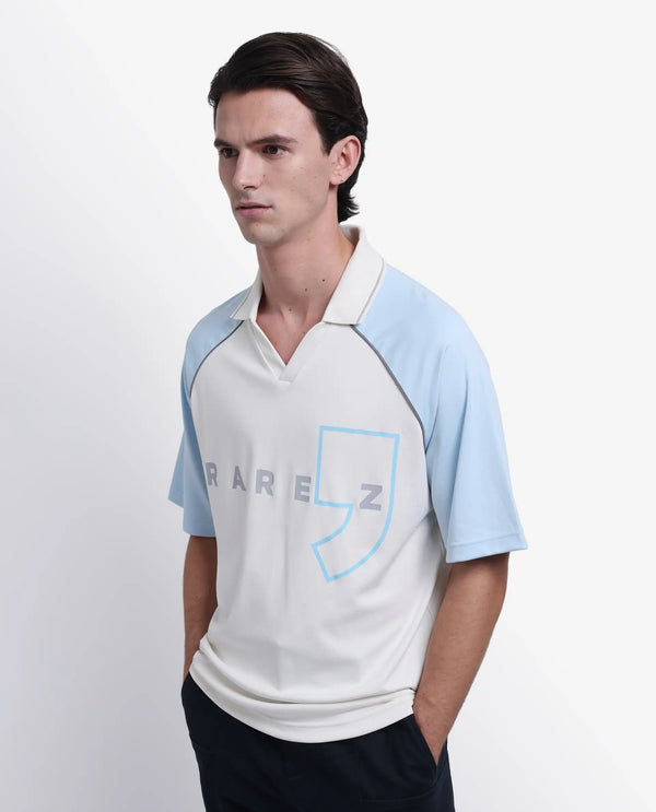 Rare Rabbit Men's Skot Off White Polyester Cotton Fabric Half Sleeve Crew Neck Oversized Fit Graphic Print Polo