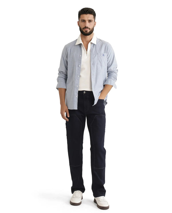 Rare Rabbit Men Slava Blue Cotton Tencel Fabric Regular Fit Plain Denim Pant