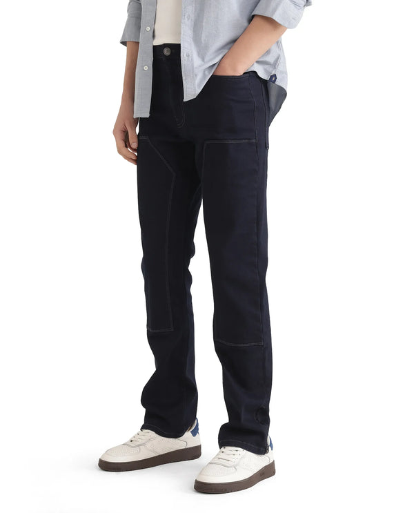 Rare Rabbit Men Slava Blue Cotton Tencel Fabric Regular Fit Plain Denim Pant