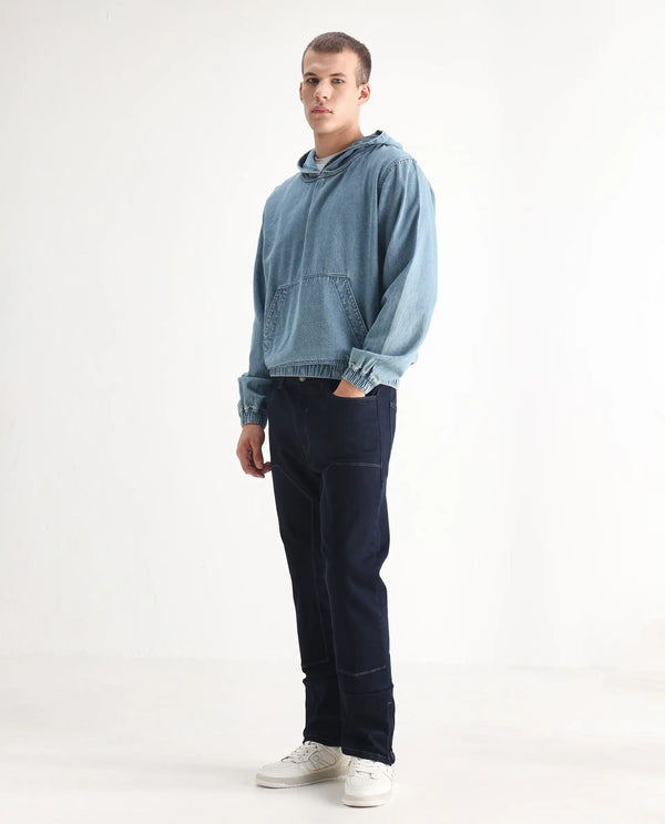 Rare Rabbit Men Slava Blue Cotton Tencel Fabric Regular Fit Plain Denim Pant