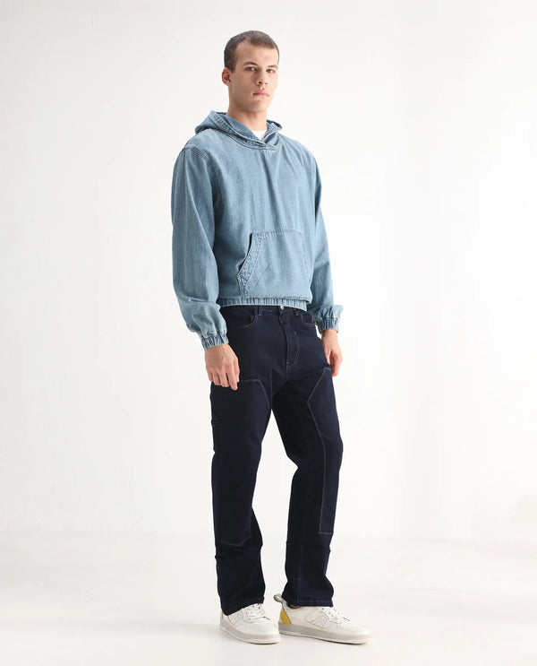 Rare Rabbit Men Slava Blue Cotton Tencel Fabric Regular Fit Plain Denim Pant