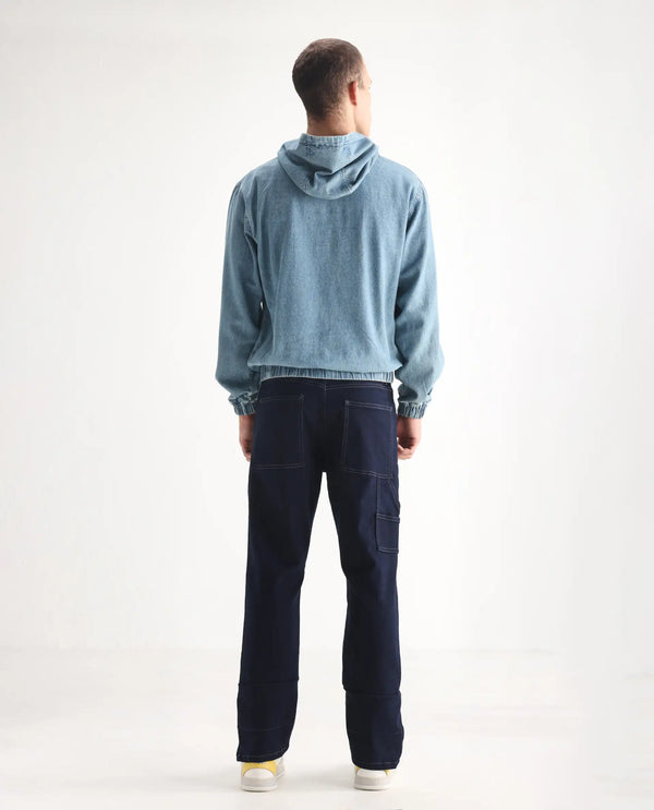 Rare Rabbit Men Slava Blue Cotton Tencel Fabric Regular Fit Plain Denim Pant
