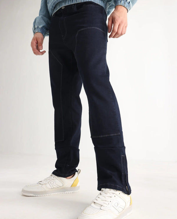 Rare Rabbit Men Slava Blue Cotton Tencel Fabric Regular Fit Plain Denim Pant