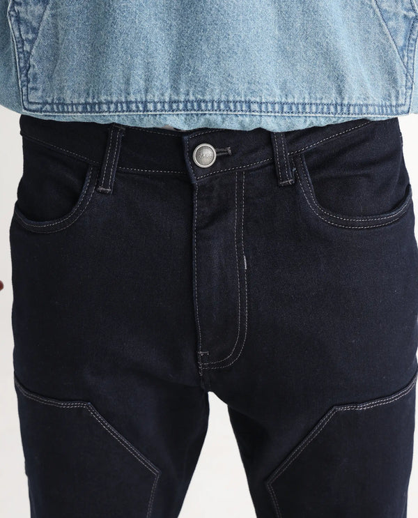 Rare Rabbit Men Slava Blue Cotton Tencel Fabric Regular Fit Plain Denim Pant