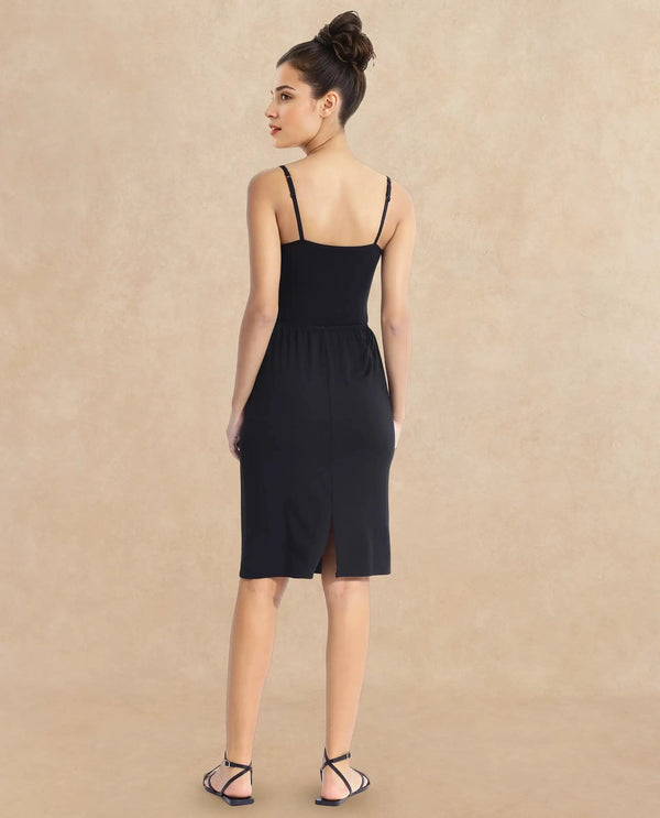 Rareism Women Slippyaa Black Modal Fabric Solid Inner Wear